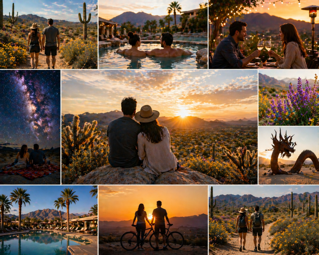 Romantic desert adventure getaway collage